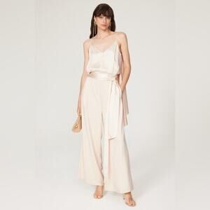 OBANDO COLLECTIVE Women's Ivory White Wide Leg Satin Cape Jumpsuit Size 2